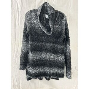 ELLE Women's Size M Black White Ombre Textured Cowl Neck Sweater